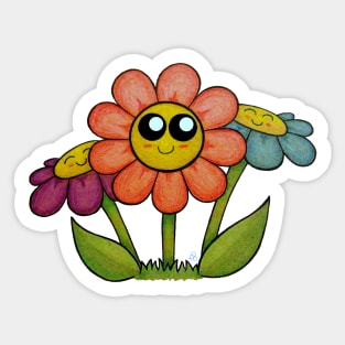 Cute Happy Flowers - A Red, Purple and Blue Flower Sticker